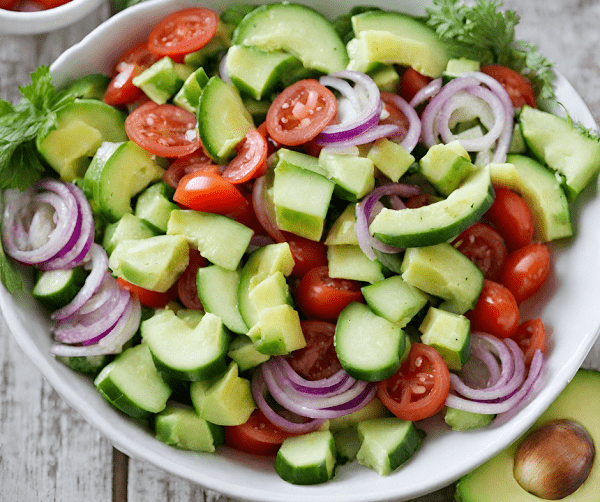 Cucumber Tomato and Avocado Salad