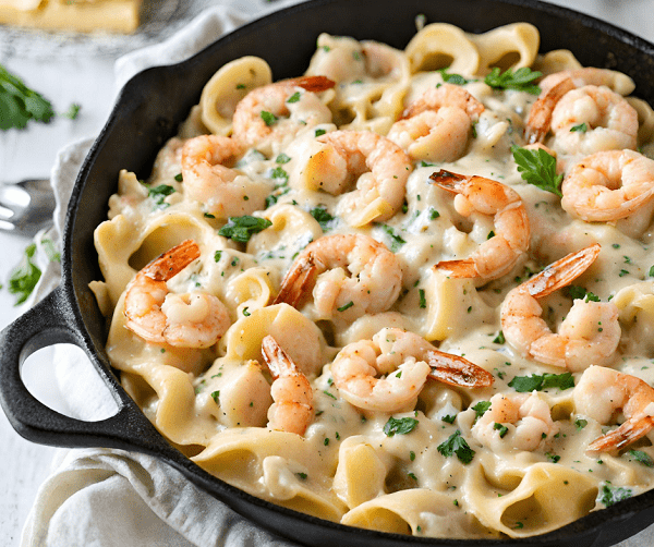 Cheesy Shrimp Tortellini Alfredo Skillet