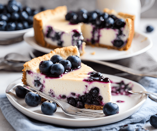 FRESH BLUEBERRY CHEESECAKE WITH HOMEMADE CRUST