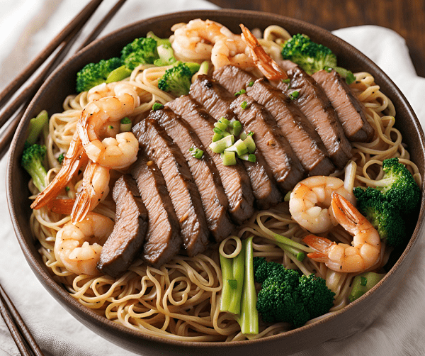 Steak and Shrimp Teriyaki Noodles