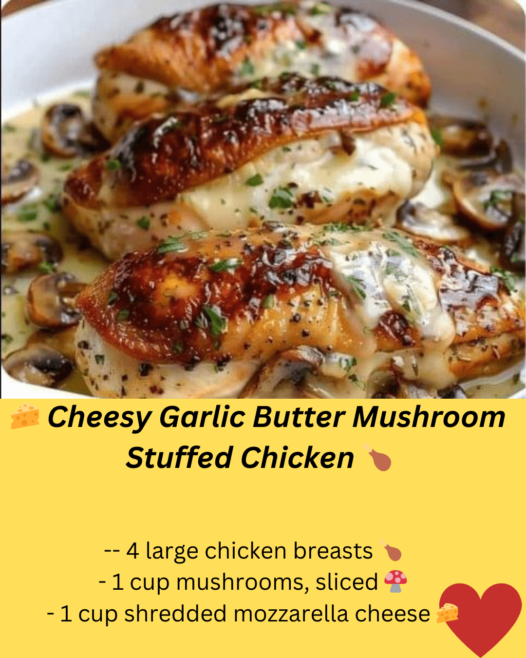 Cheesy Garlic Butter Mushroom Stuffed Chicken