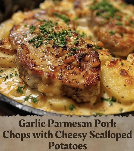 Garlic Parmesan Pork Chops with Cheesy Scalloped Potatoes