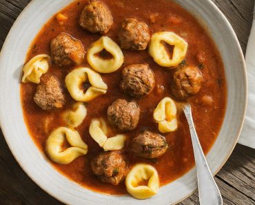 Meatball soup with cheese tortellini